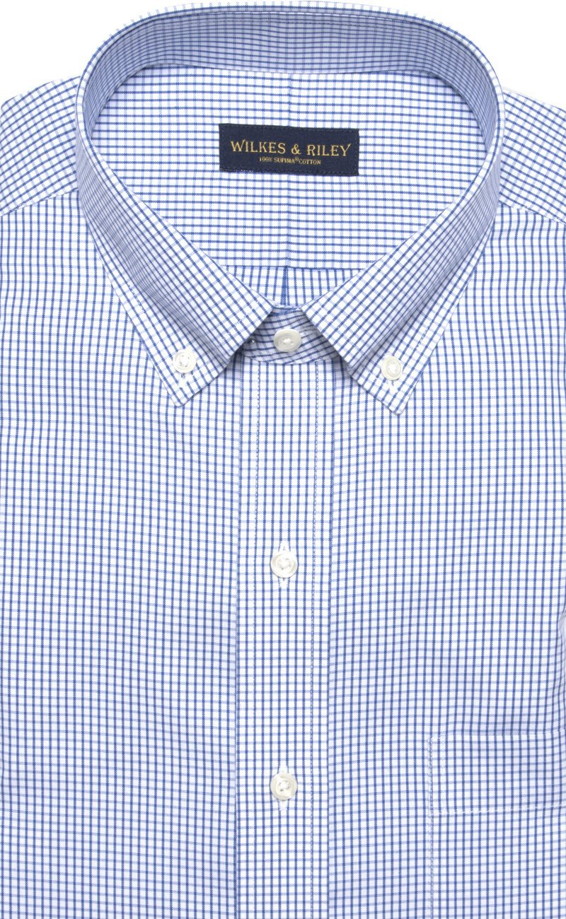 Tailored Fit Blue Check Button - Down Collar Supima® Cotton Non - Iron Pinpoint Oxford Dress Shirt (B/T) - Wilkes & Riley, LLC