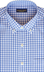 Tailored Fit Blue Gingham Button - Down Collar Supima® Non - Iron Cotton Broadcloth Sport Shirt - Wilkes & Riley, LLC