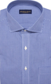 Tailored Fit Blue Gingham English Spread Collar Supima® Cotton Non - Iron Broadcloth - Wilkes & Riley, LLC