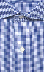 Tailored Fit Blue Gingham English Spread Collar Supima® Cotton Non - Iron Broadcloth - Wilkes & Riley, LLC