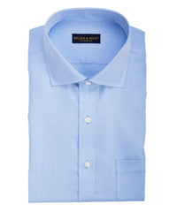 Tailored fit Blue Herringbone English Spread Collar Supima® Cotton Non - Iron Dress Shirt - Wilkes & Riley, LLC