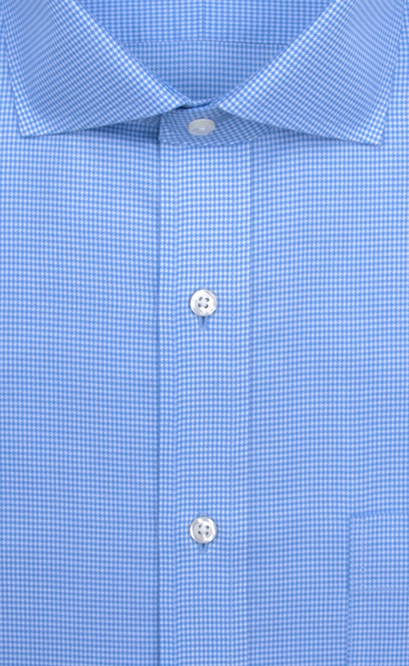 Tailored Fit Blue Houndstooth English Spread Collar Supima® Cotton Non - Iron Twill Dress Shirt - Wilkes & Riley, LLC