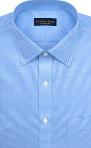 Tailored Fit Blue Houndstooth Spread Collar Supima® Cotton Non - Iron Twill Dress Shirt - Wilkes & Riley, LLC