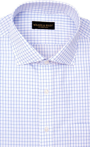 Tailored Fit Blue Large Check English Spread Collar Supima® Cotton Non - Iron Broadcloth Dress Shirt - Wilkes & Riley, LLC