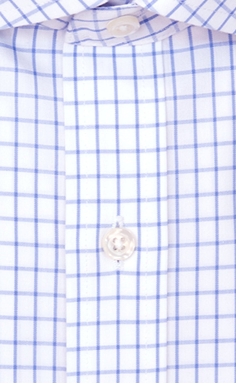 Tailored Fit Blue Large Check English Spread Collar Supima® Cotton Non - Iron Broadcloth Dress Shirt - Wilkes & Riley, LLC