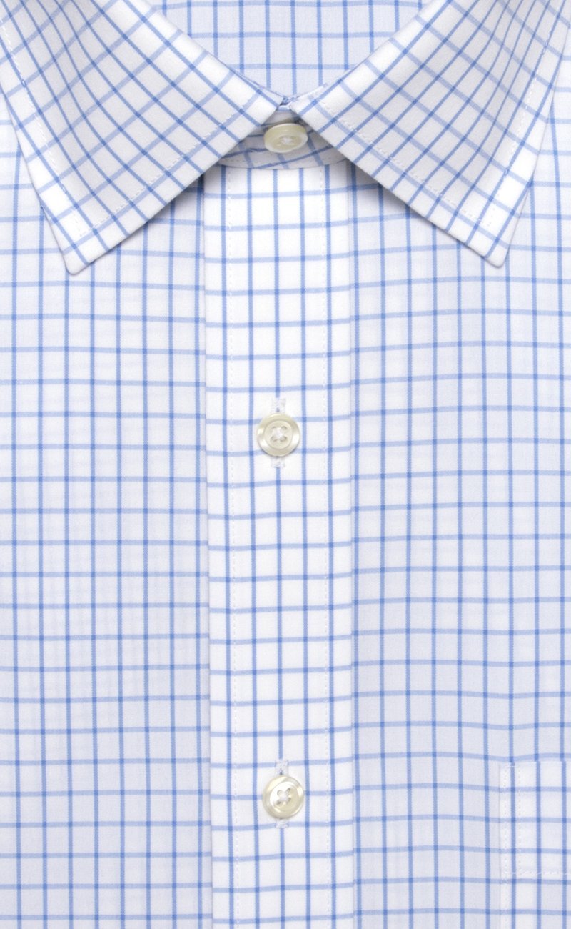 Tailored Fit Blue Large Check Spread Collar Supima® Cotton Non - Iron Broadcloth Dress Shirt - Wilkes & Riley, LLC
