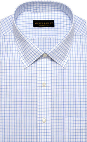 Tailored Fit Blue Large Check Spread Collar Supima® Cotton Non - Iron Broadcloth Dress Shirt - Wilkes & Riley, LLC