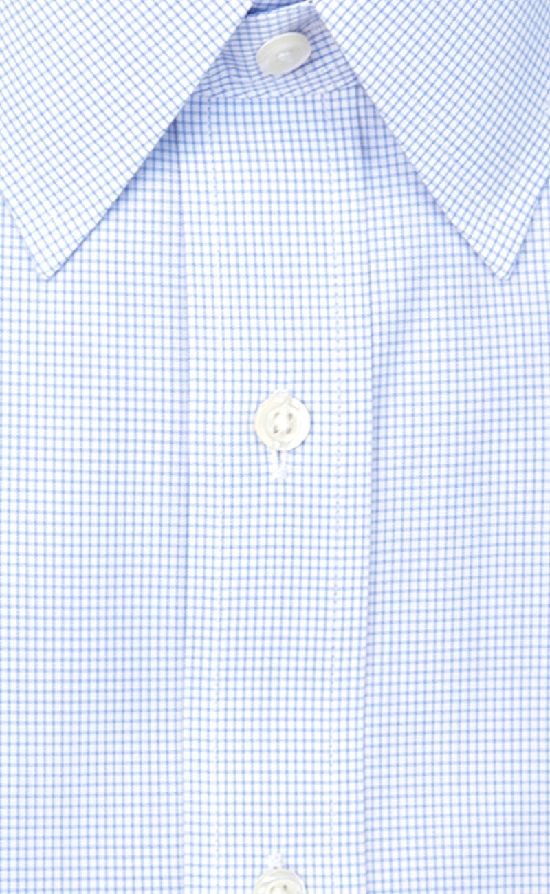 Tailored Fit Blue Mini Check Point Collar Supima® Cotton Non - Iron Broadcloth - Wilkes & Riley, LLC