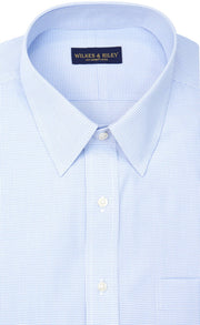 Tailored Fit Blue Mini Check Point Collar Supima® Cotton Non - Iron Broadcloth - Wilkes & Riley, LLC