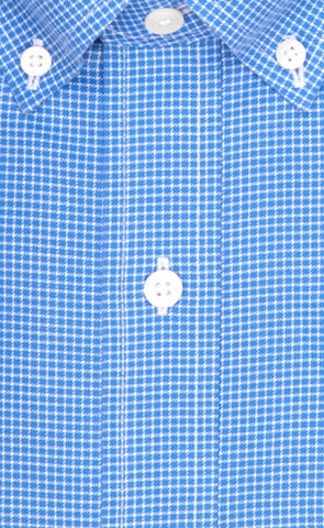 Tailored Fit Blue Mini Check Twill Button - Down Collar Supima® Cotton Non - Iron Sport Shirt (B/T) - Wilkes & Riley, LLC