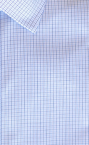Tailored Fit Blue / Navy Microcheck Spread Collar Supima® Cotton Non - Iron Broadcloth Dress Shirt - Wilkes & Riley, LLC