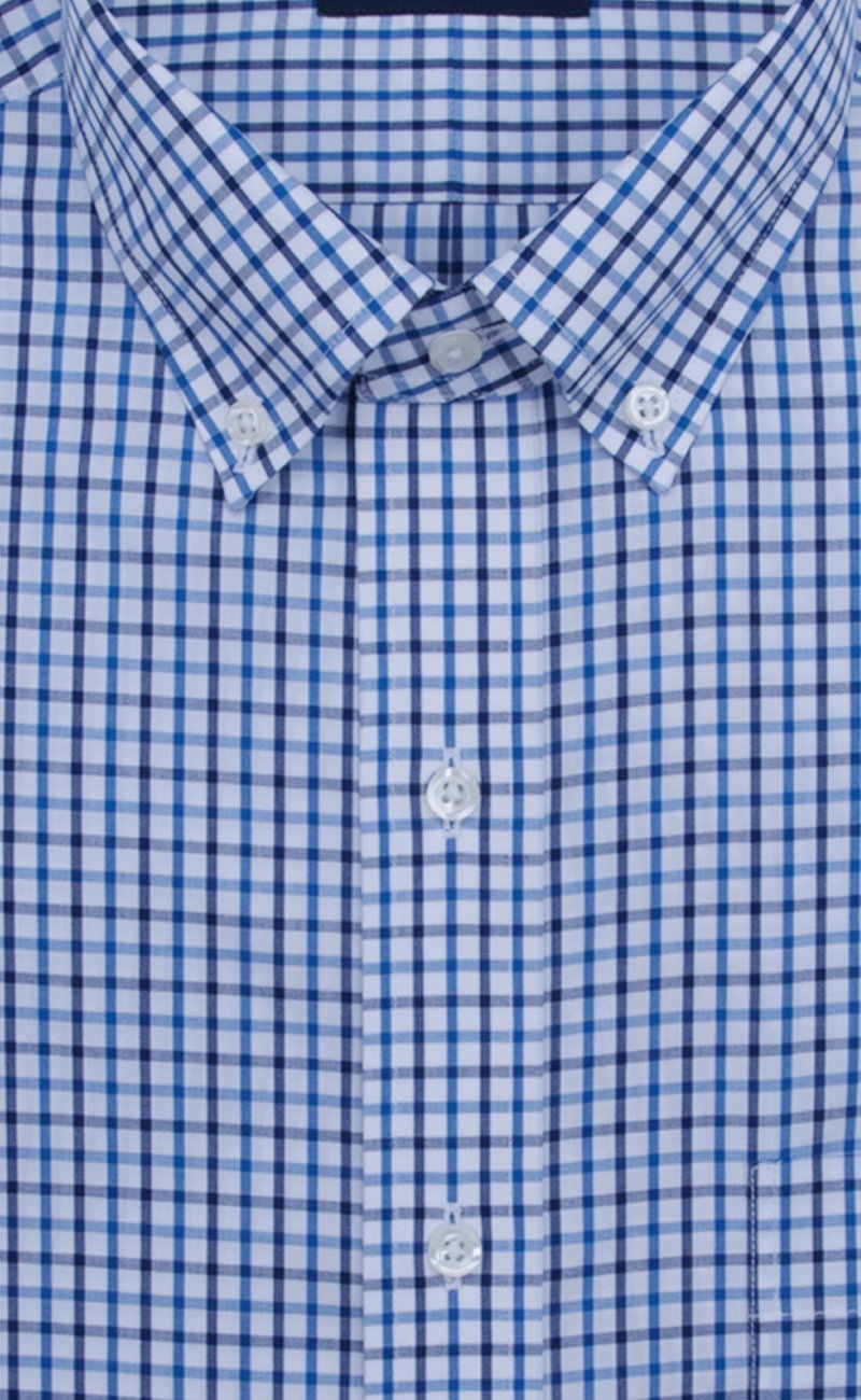Tailored Fit Blue / Navy Tattersall Button - Down Collar Supima® Cotton Non - Iron Broadcloth Sport Shirt (B/T) - Wilkes & Riley, LLC