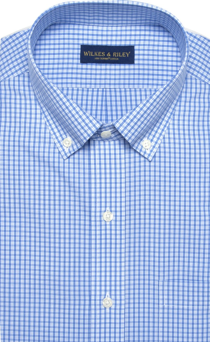 Tailored Fit Blue Plaid Button - Down Collar Supima® Cotton Non - Iron Broadcloth Dress Shirt - Wilkes & Riley, LLC
