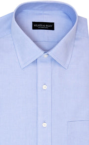 Tailored Fit Blue Solid Spread Collar Supima® Cotton Non - Iron Pinpoint Oxford Dress Shirt - Wilkes & Riley, LLC