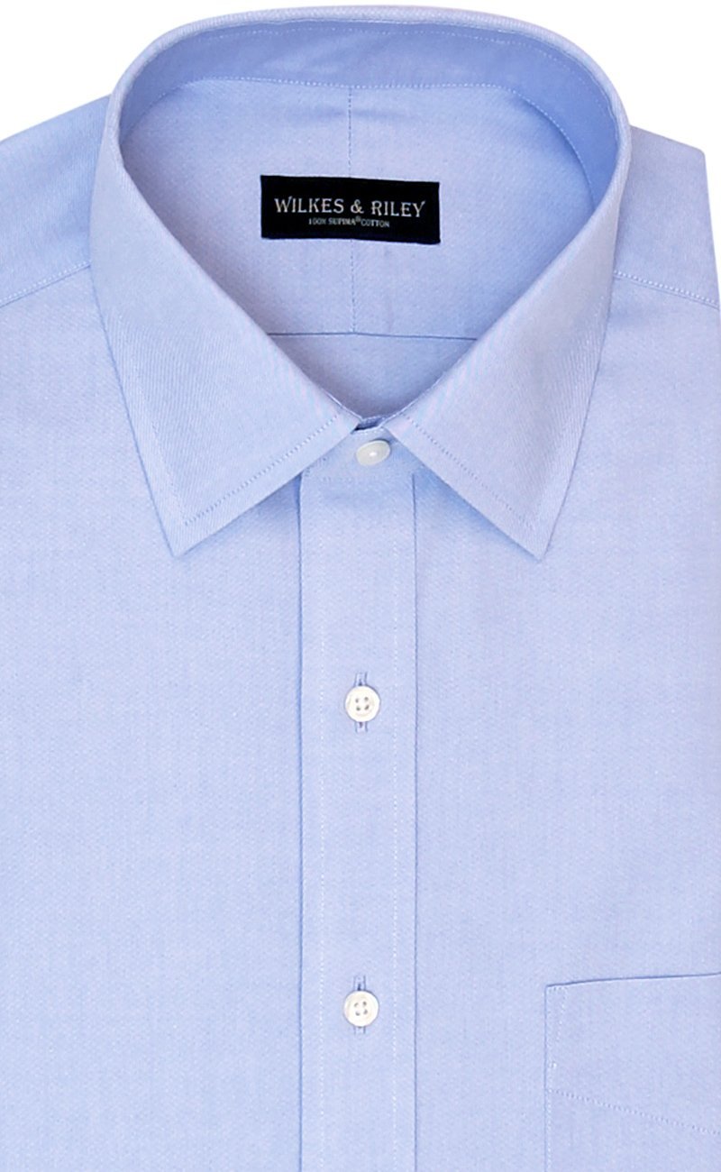 Tailored Fit Blue Solid Spread Collar Supima® Cotton Non - Iron Pinpoint Oxford Dress Shirt (B/T) - Wilkes & Riley, LLC