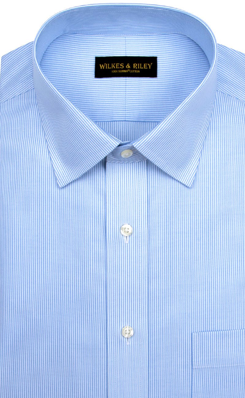 Tailored Fit Blue Stripe Spread Collar Supima® Cotton Non - Iron Twill Dress Shirt - Wilkes & Riley, LLC