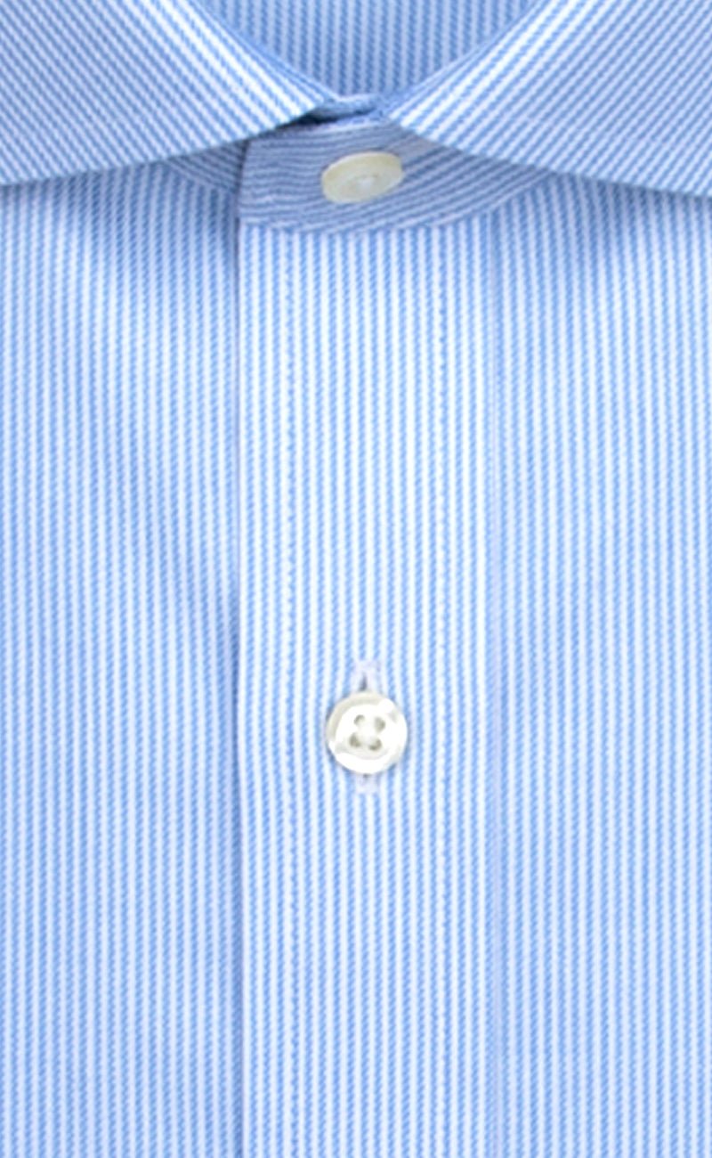 Tailored Fit Blue Twill Stripe English Spread Collar Supima® Cotton Non - Iron Dress Shirt - Wilkes & Riley, LLC
