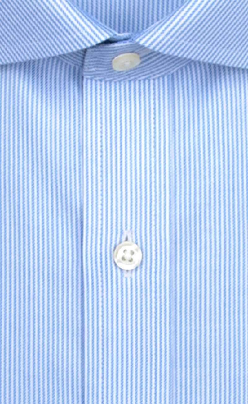 Tailored Fit Blue Twill Stripe English Spread Collar Supima® Cotton Non - Iron Dress Shirt (B/T) - Wilkes & Riley, LLC