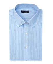 Tailored Fit Blue With Navy Stripe Spread Collar Supima® Cotton Non - Iron Broadcloth - Wilkes & Riley, LLC