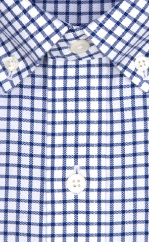 Tailored Fit Dark BLue Twill Check Button - Down Collar Supima® Cotton Non - Iron Sport Shirt - Wilkes & Riley, LLC