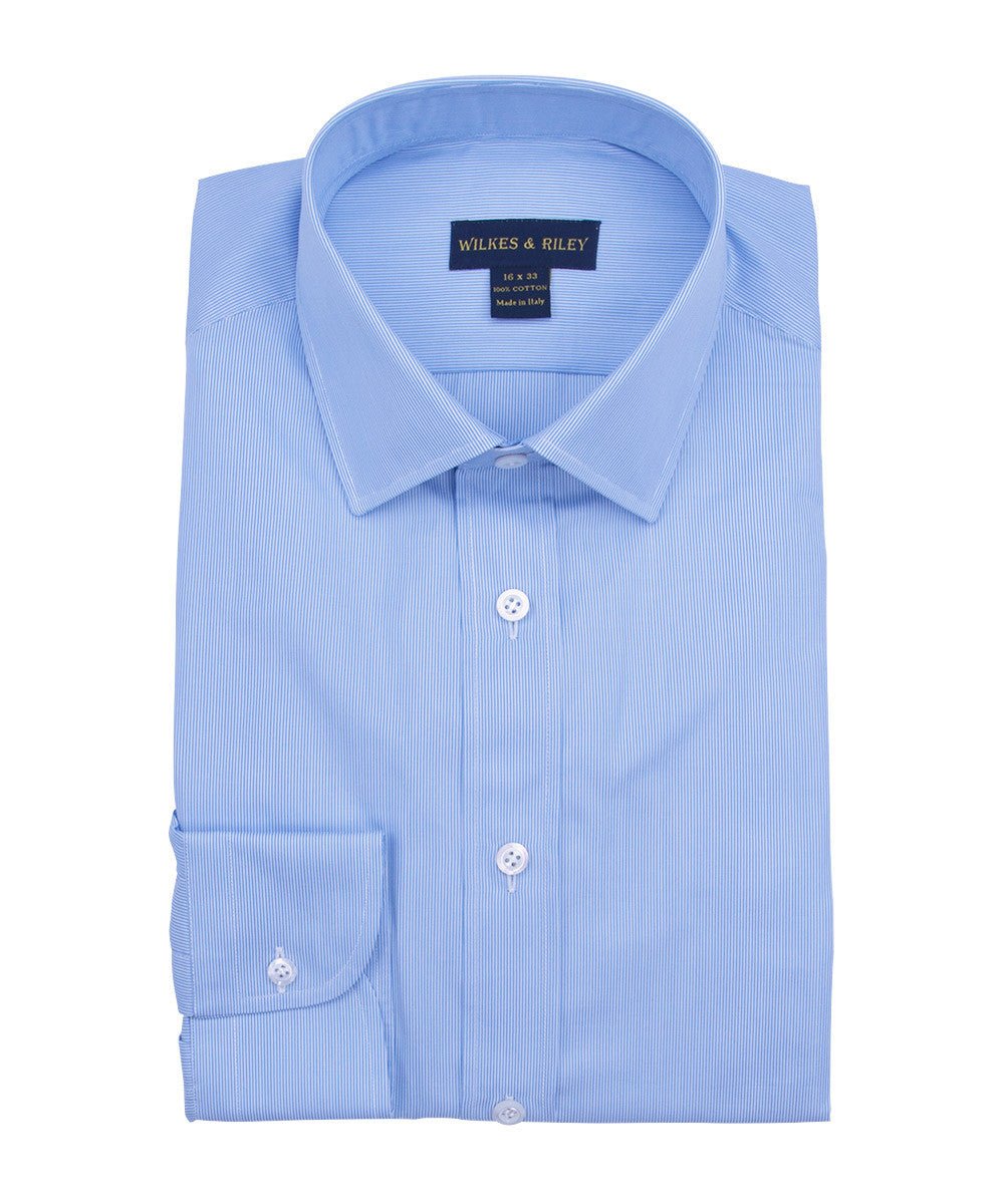 Tailored Fit Fineline Stripe w/ White Ground Spread Collar Dress Shirt - Wilkes & Riley, LLC