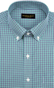Tailored Fit Green / Navy Tattersall check Button - Down Collar Supima® Non - Iron Cotton Broadcloth Sport Shirt (B/T) - Wilkes & Riley, LLC