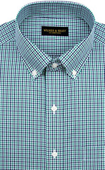 Tailored Fit Green / Navy Tattersall check Button - Down Collar Supima® Non - Iron Cotton Broadcloth Sport Shirt (B/T) - Wilkes & Riley, LLC