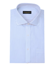 Tailored Fit Grey Stripe English Spread Collar Supima® Cotton Non - Iron Broadcloth Dress Shirt - Wilkes & Riley, LLC