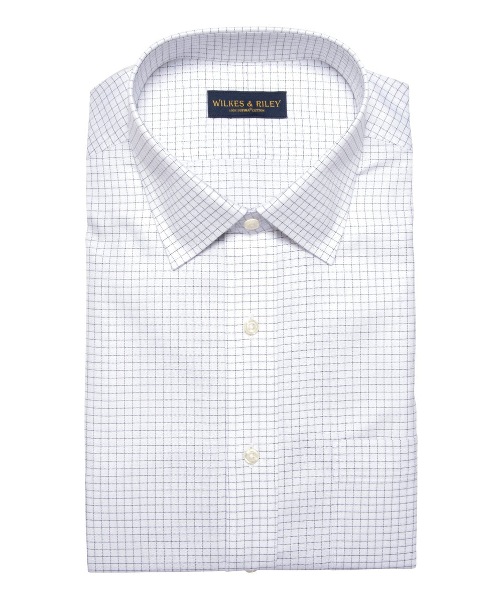 Tailored Fit Grey Twill Check Spread Collar Supima® Cotton Non - Iron Dress Shirt - Wilkes & Riley, LLC