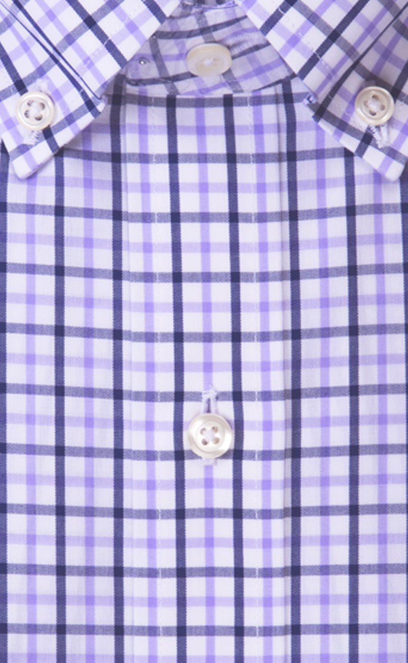 Tailored Fit Lavender / Navy Tattersall Button - Down Collar Supima® Cotton Non - Iron Broadcloth Sport Shirt - Wilkes & Riley, LLC