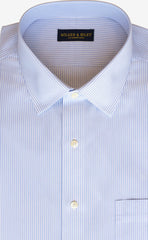 Tailored Fit Light Blue End On End Stripe Spread Collar Supima® Cotton Non - Iron Dress Shirt - Wilkes & Riley, LLC