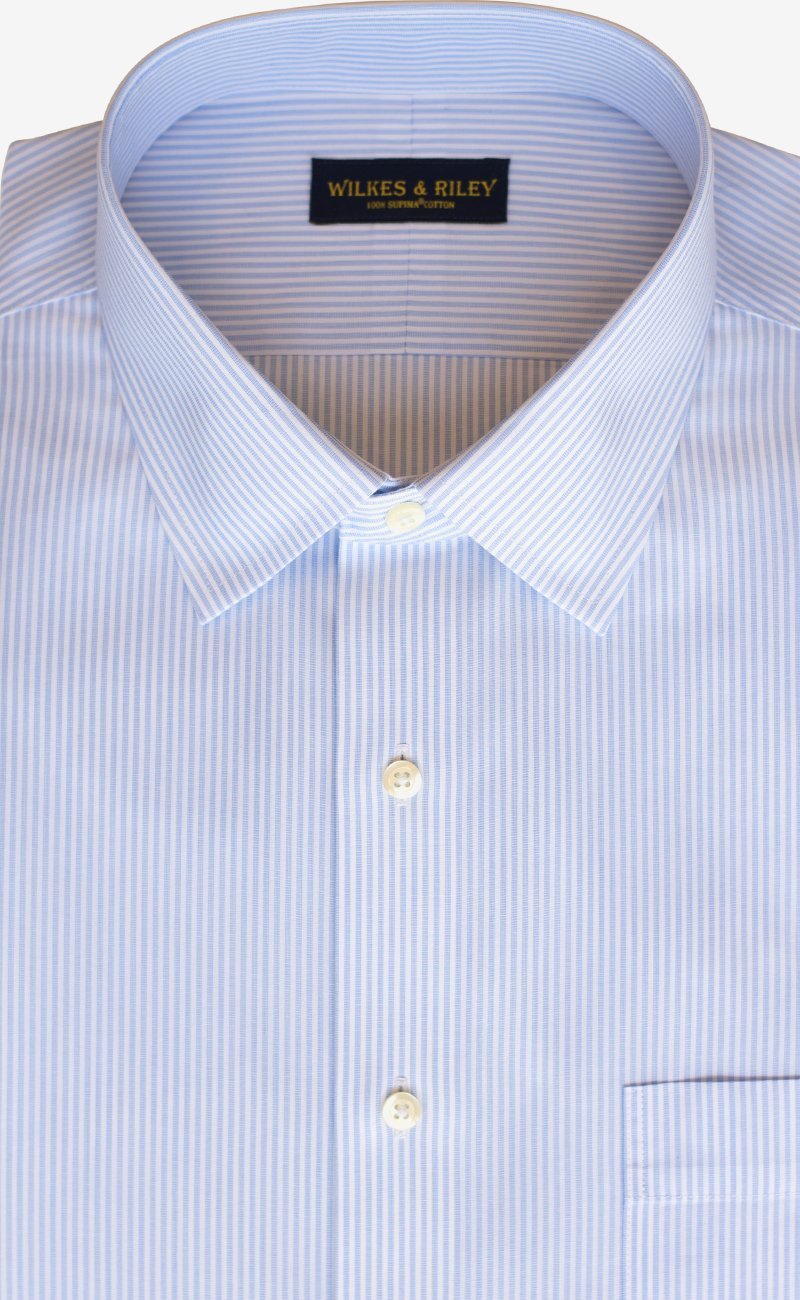 Tailored Fit Light Blue End On End Stripe Spread Collar Supima® Cotton Non - Iron Dress Shirt (B/T) - Wilkes & Riley, LLC