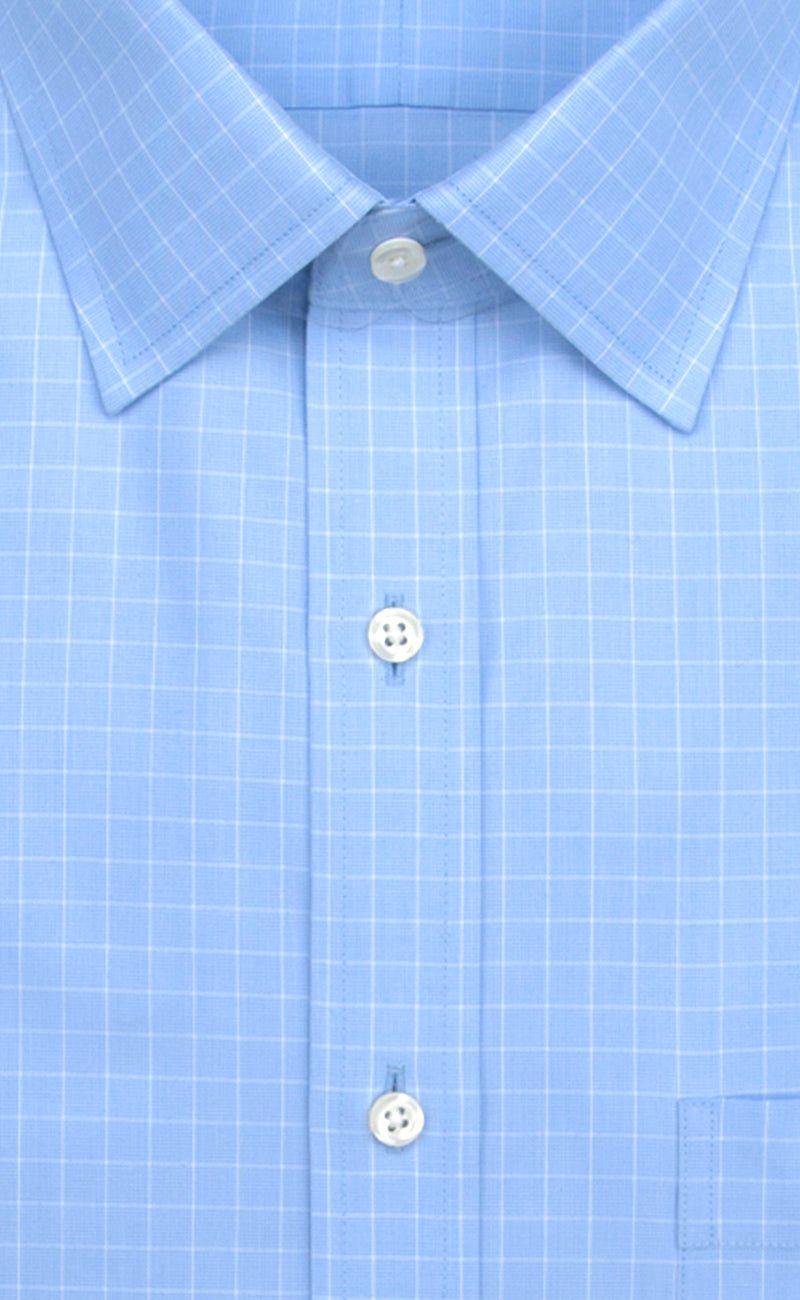 Tailored Fit Light Blue Ground Check Spread Collar Supima® Cotton Non - Iron Pinpoint Oxford Dress Shirt - Wilkes & Riley, LLC