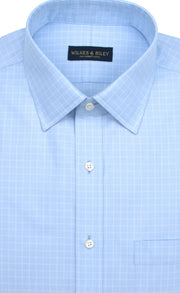 Tailored Fit Light Blue Ground Check Spread Collar Supima® Cotton Non - Iron Pinpoint Oxford Dress Shirt - Wilkes & Riley, LLC