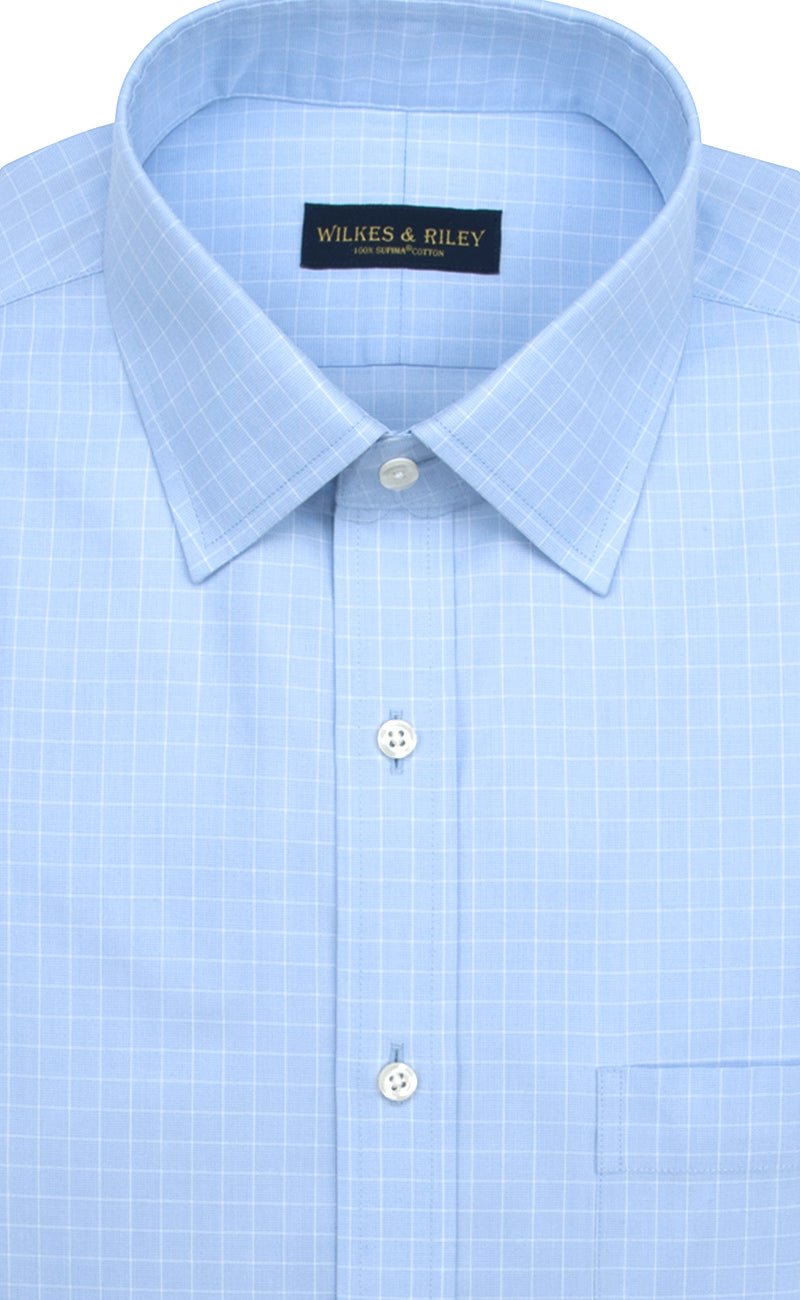 Tailored Fit Light Blue Ground Check Spread Collar Supima® Cotton Non - Iron Pinpoint Oxford Dress Shirt - Wilkes & Riley, LLC