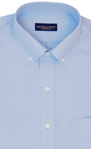 Tailored Fit Light Blue Solid Button - Down Collar Supima® Cotton Non - Iron Pinpoint Oxford Dress Shirt - Wilkes & Riley, LLC