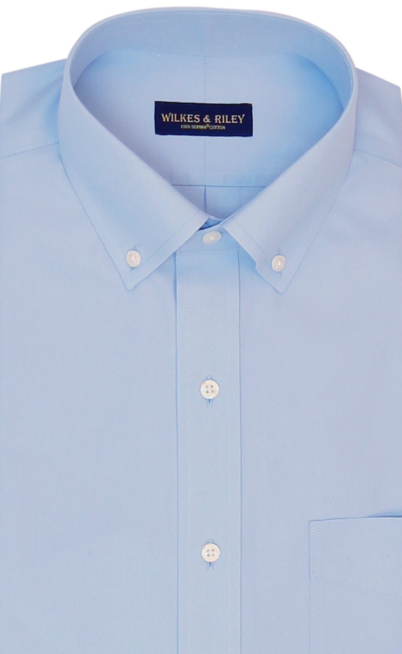 Tailored Fit Light Blue Solid Button - Down Collar Supima® Cotton Non - Iron Pinpoint Oxford Dress Shirt - Wilkes & Riley, LLC