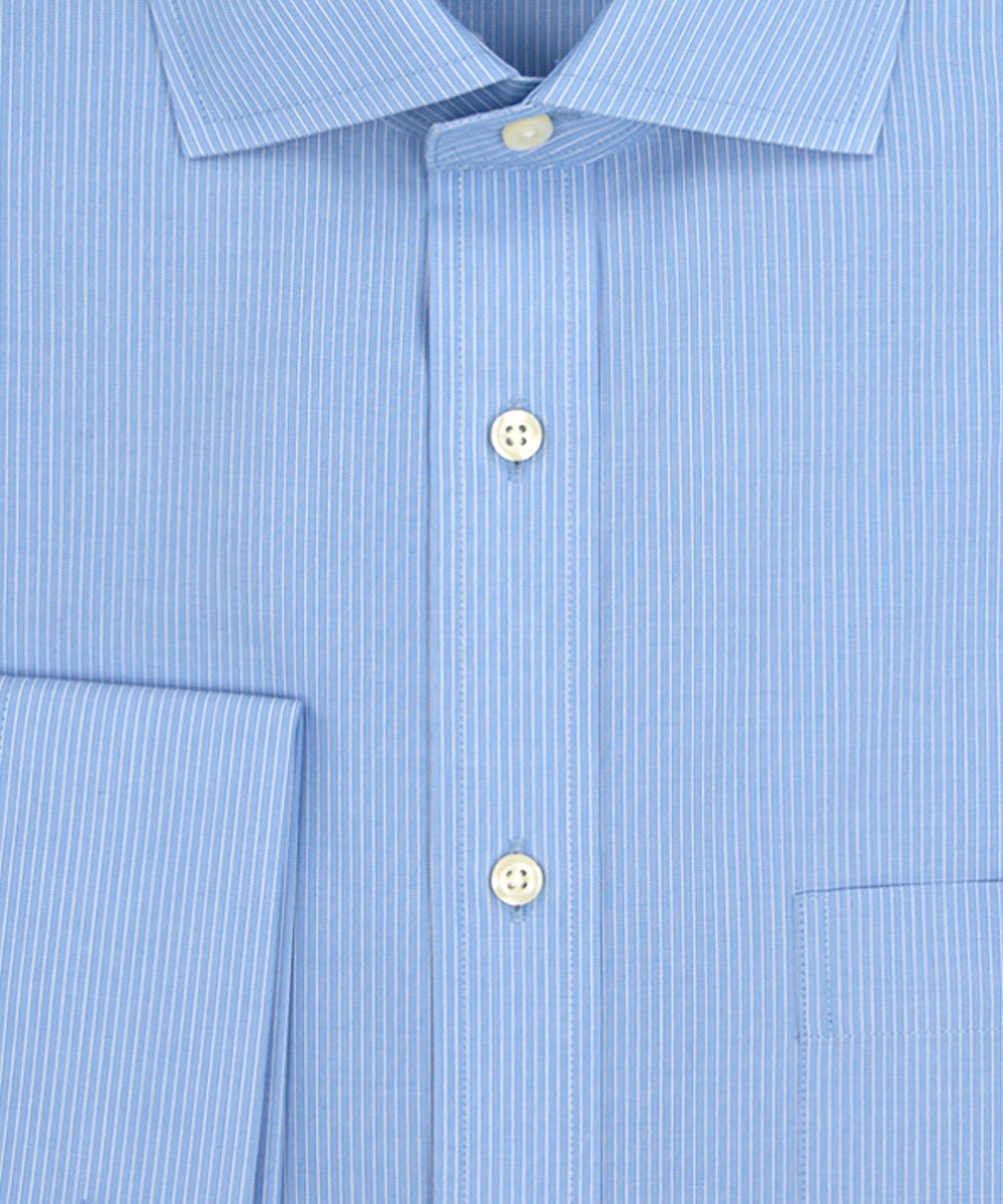 Tailored Fit Lt Blue Fine Line English Spread Collar French Cuff Supima® cotton Non - Iron Broadcloth Dress Shirt - Wilkes & Riley, LLC