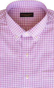 Tailored Fit Pink Gingham Check Button - Down Collar Supima® Non - Iron Cotton Broadcloth Sport Shirt (B/T) - Wilkes & Riley, LLC