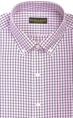 Tailored Fit Pink / Navy Check Button - Down Collar Supima® Non - Iron Cotton Broadcloth Sport Shirt - Wilkes & Riley, LLC