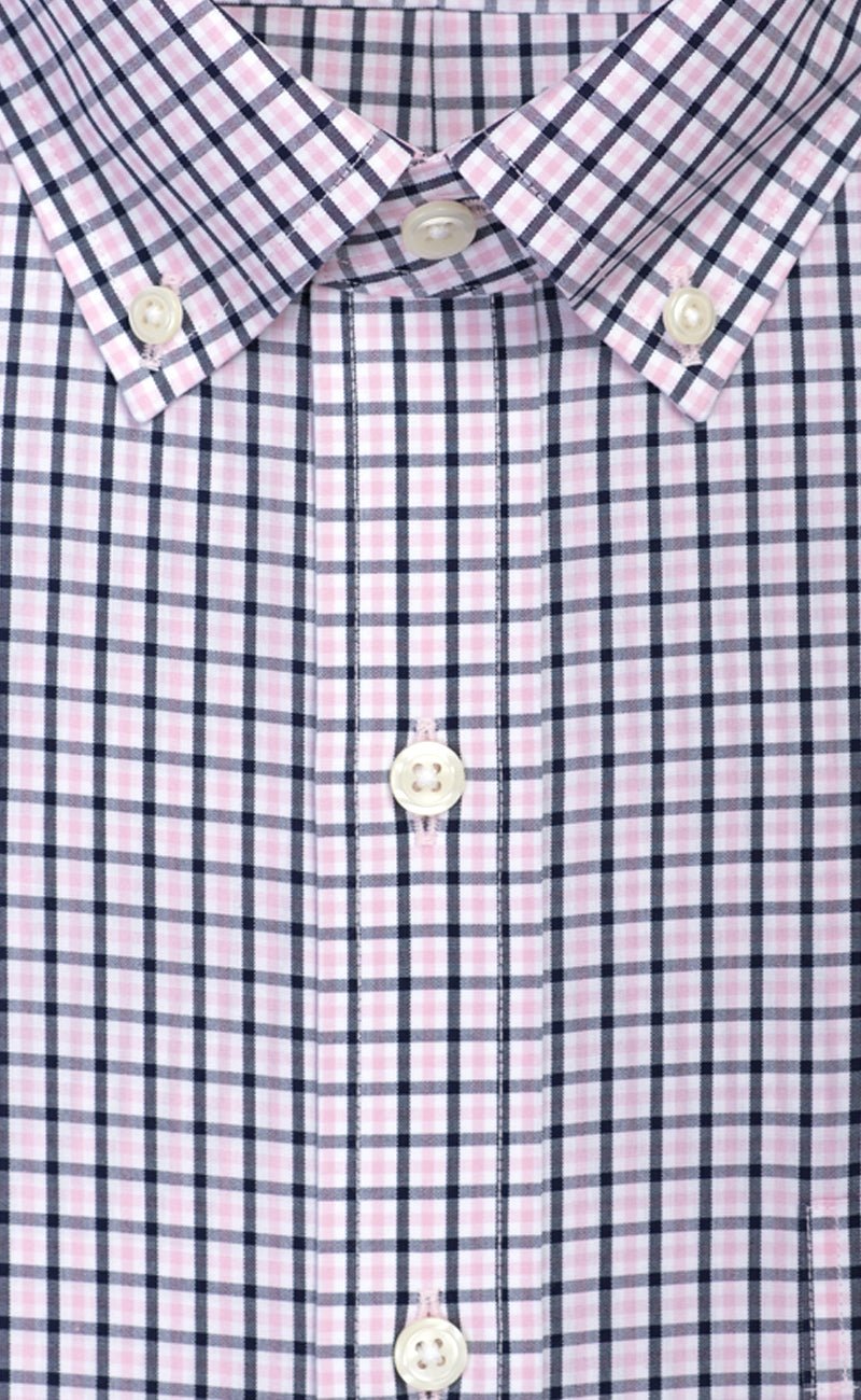 Tailored Fit Pink / Navy Check Button - Down Collar Supima® Non - Iron Cotton Broadcloth Sport Shirt - Wilkes & Riley, LLC