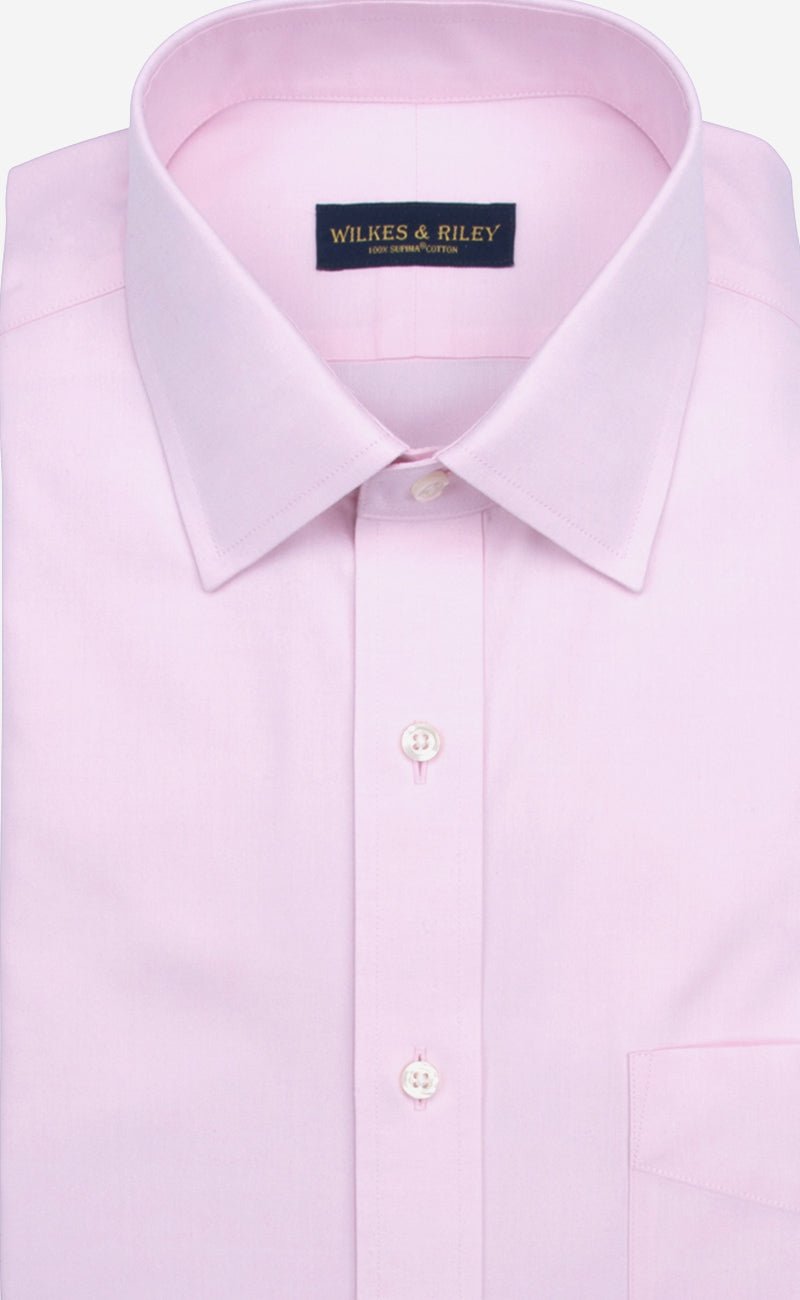Tailored Fit Pink Solid Spread Collar Supima® Cotton Non - Iron Pinpoint Oxford Dress Shirt - Wilkes & Riley, LLC