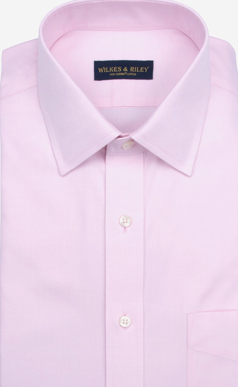 Tailored Fit Pink Solid Spread Collar Supima® Cotton Non - Iron Pinpoint Oxford Dress Shirt (B/T) - Wilkes & Riley, LLC