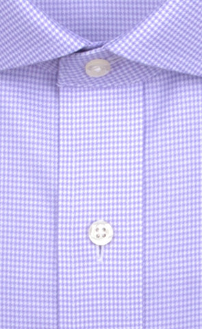 Tailored Fit Purple Houndstooth English Spread Collar Supima® Cotton Non - Iron Twill Dress Shirt - Wilkes & Riley, LLC