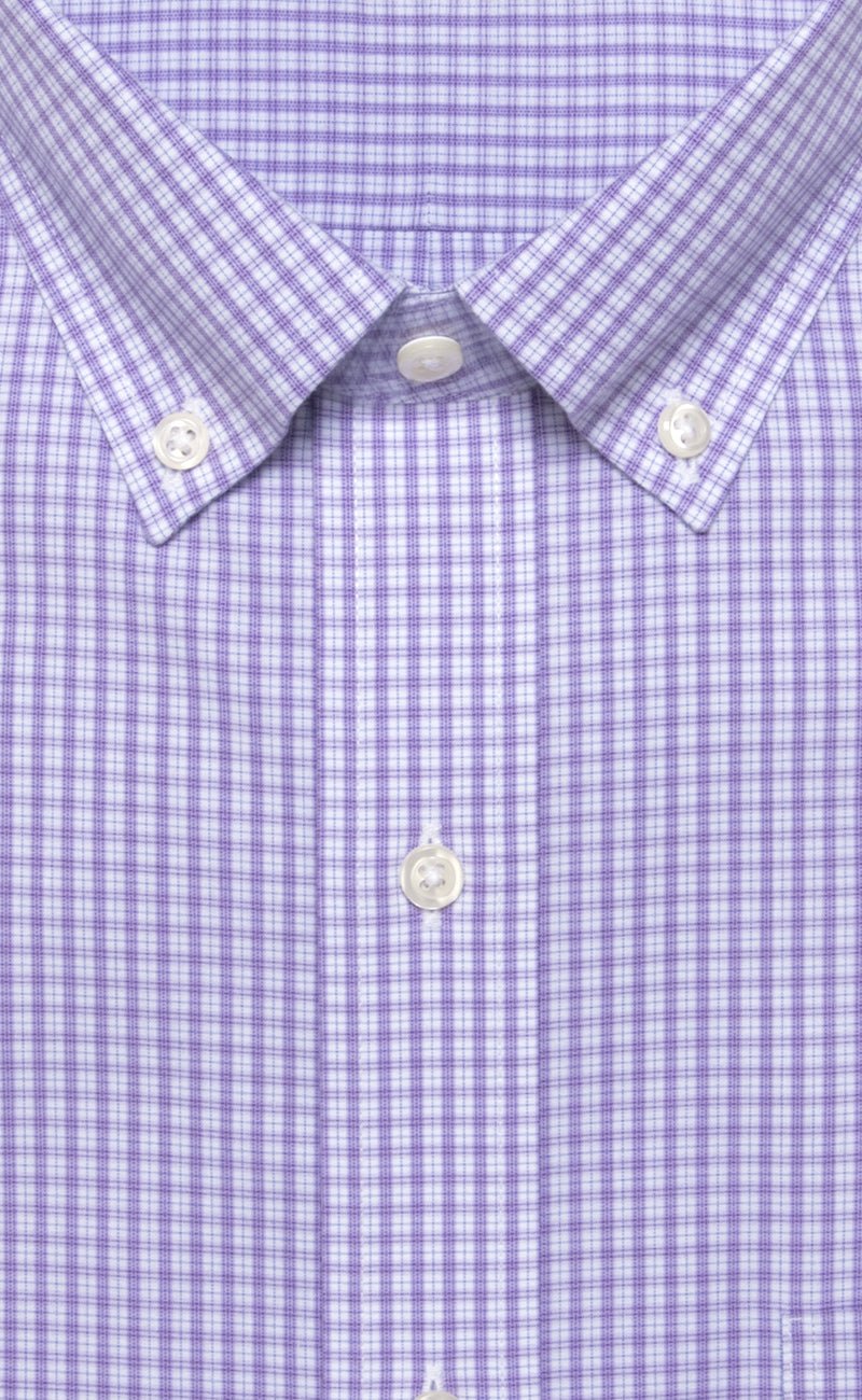 Tailored Fit Purple Plaid Button - Down Collar Supima® Cotton Non - Iron Broadcloth Dress Shirt - Wilkes & Riley, LLC