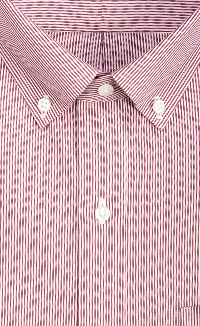 Tailored Fit Red Fine Line Stripe Button - Down Collar Supima® Cotton Non - Iron Pinpoint Oxford Dress Shirt - Wilkes & Riley, LLC