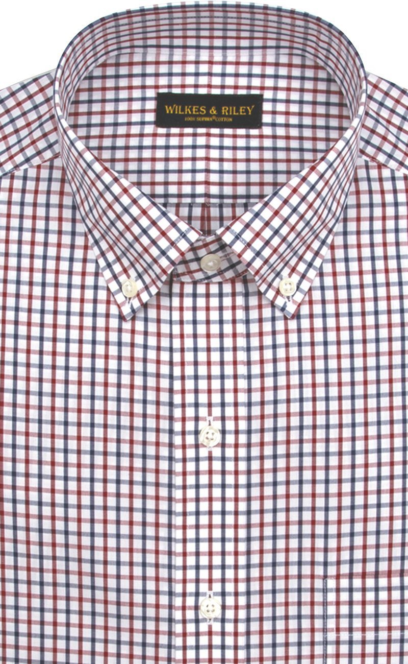 Tailored Fit Red / Navy Tattersall Button - Down Collar Supima® Cotton Non - Iron Broadcloth Sport Shirt (B/T) - Wilkes & Riley, LLC