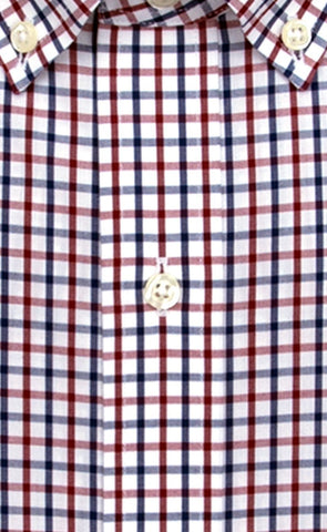 Tailored Fit Red / Navy Tattersall Button - Down Collar Supima® Cotton Non - Iron Broadcloth Sport Shirt (B/T) - Wilkes & Riley, LLC