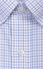 Tailored Fit Sky / Navy Poplin Check Button Down Collar Supima® Cotton Non - Iron Dress Shirt - Wilkes & Riley, LLC