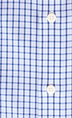 Tailored Fit Sky / Navy Tattersall check English Spread Collar Supima® Non - Iron Cotton Broadcloth Sport Shirt - Wilkes & Riley, LLC